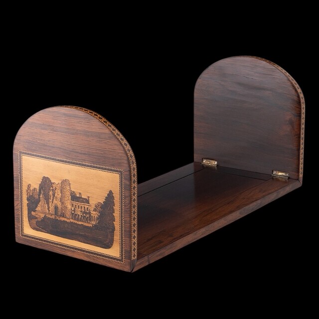 An English 19th Century Tunbridge Ware Book Stand with Shakespeare's Birthplace and Tonbridge Castle.