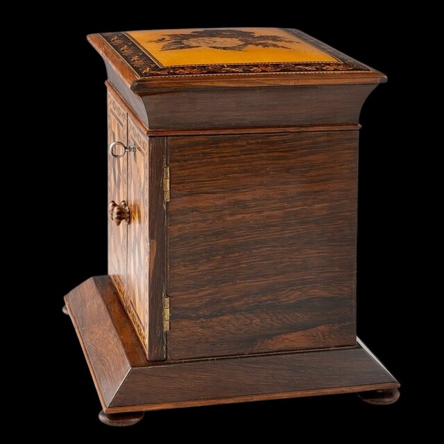 An English 19th Century Tunbridge Ware Cabinet with Cube Work and Floral Mosaic.