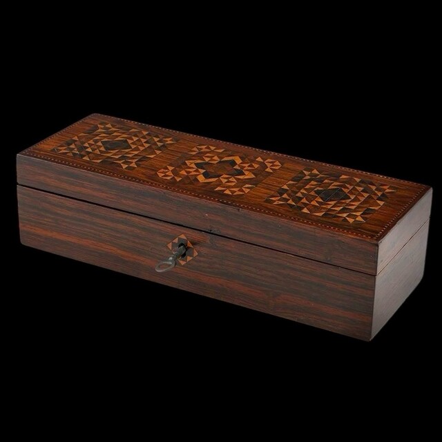 An English 19th Century  Tunbridge Ware Glove Box with Geometric Stickware. Ca 1840