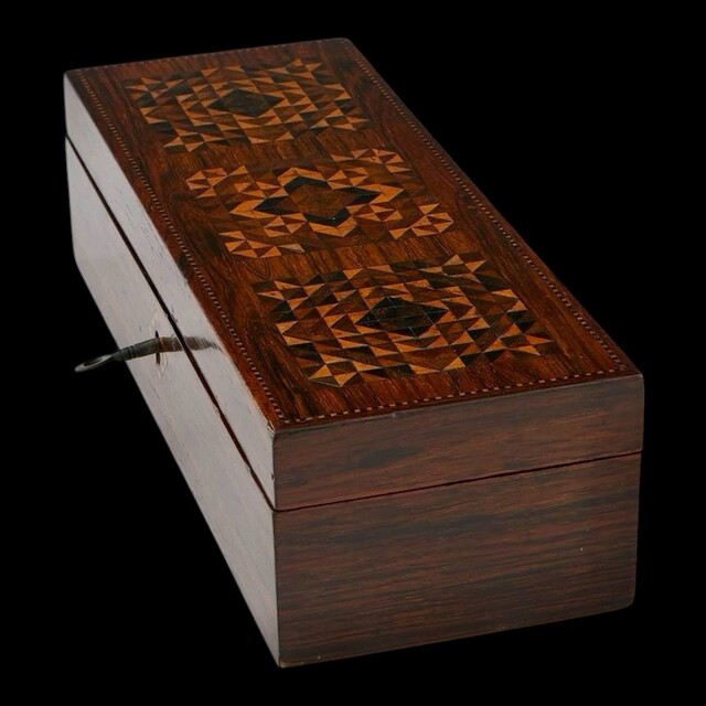 An English 19th Century  Tunbridge Ware Glove Box with Geometric Stickware. Ca 1840