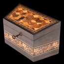 An English 19th Century Tunbridge Ware Stationary Box having Cube work and Floral Mosaic. Thomas Barton.