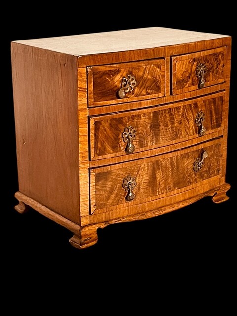 An English 19th Century Walnut Miniature Chest of Drawers. Apprentice Piece.