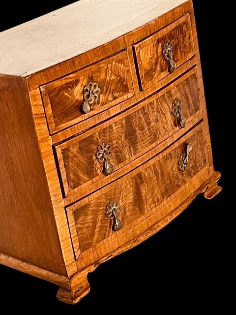 An English 19th Century Walnut Miniature Chest of Drawers. Apprentice Piece.