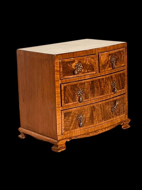 An English 19th Century Walnut Miniature Chest of Drawers. Apprentice Piece.