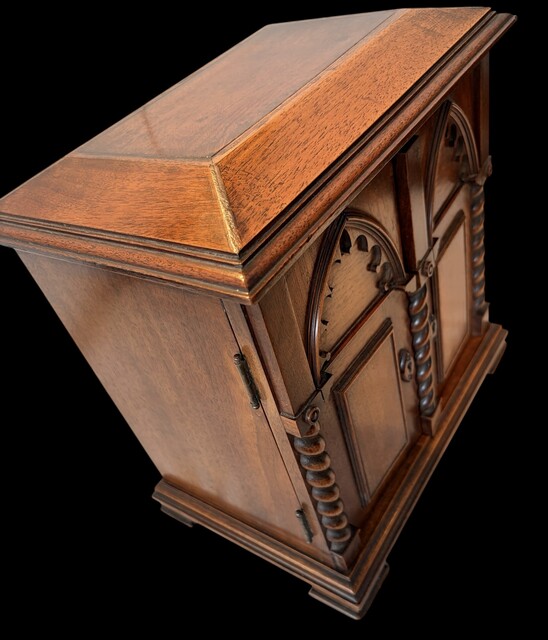 An English 19th Century Walnut Neo-Gothic Apprentice Piece Cabinet.