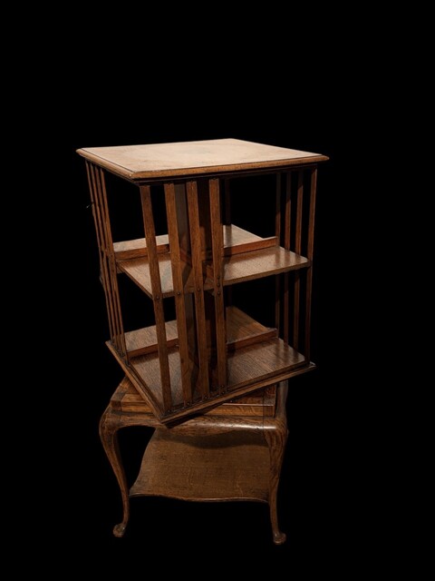 An English Antique Edwardian Oak Revolving Bookcase on a Table Base