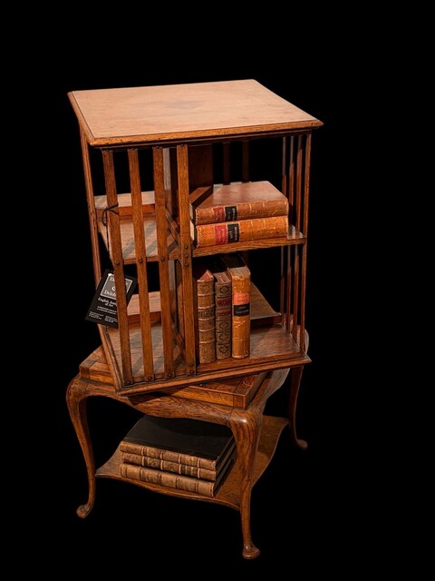 An English Antique Edwardian Oak Revolving Bookcase on a Table Base