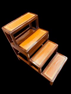 An English Antique Metamorphic Mahogany Library Step / Coffee Table having a Stunning Old  Leather.