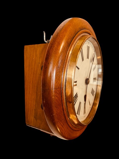 An English Antique Oak Round Wall Clock.
