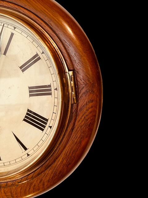 An English Antique Oak Round Wall Clock.
