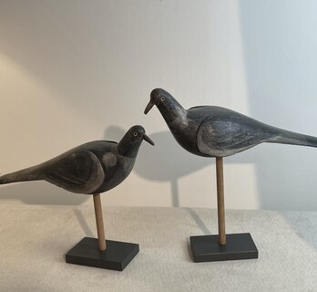 An English Antique Pair of Hand Carved Wooden Decoy Pigeons. Ca 1900