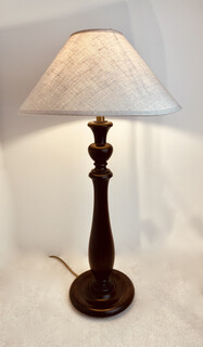 An English Early 20th Century Mahogany Lamp Stand having a Handmade Linen Shade. Special Price 250 €.