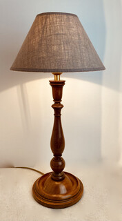 An English Early 20th Century Mahogany Lamp Stand having a Handmade Linen Shade. Special Price 250 €.