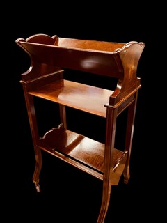 An English Edwardian Mahogany Book Trough /  Stand having Satinwood Inlay.