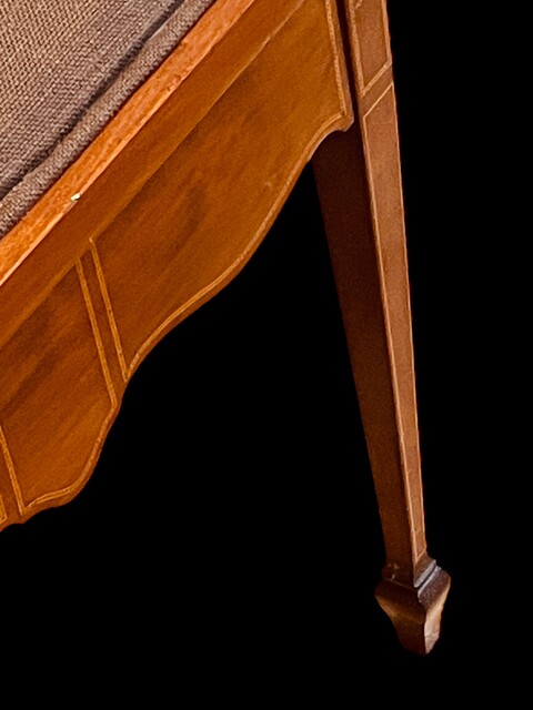 An English Edwardian Mahogany Piano Stool having Satinwood Inlay.