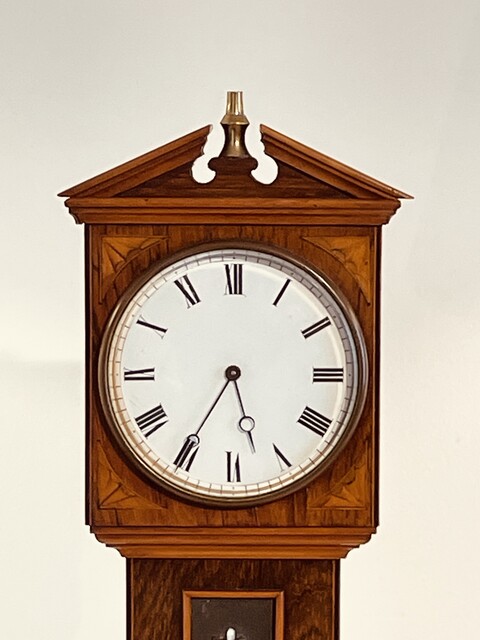 An English Edwardian Miniature Grandfather Clock, Barometer and Thermometer having a very nice Satinwood Inlay.