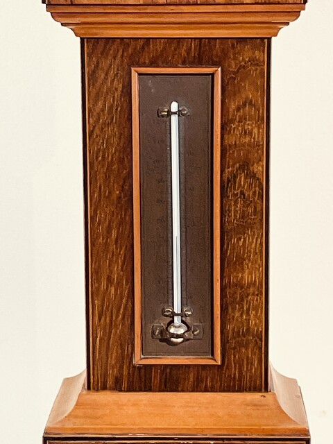 An English Edwardian Miniature Grandfather Clock, Barometer and Thermometer having a very nice Satinwood Inlay.
