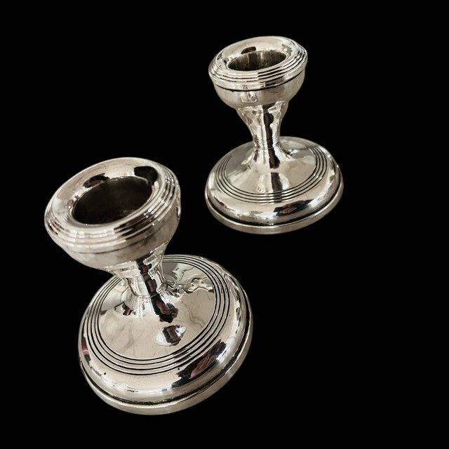 An English Edwardian Pair of Small Sterling Silver Candlesticks. Birmingham. Early 20th Century.