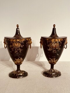 An English Pair of Regency Tole Chestnut Vases Ca. 1800.