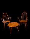 An English Set of Two Ercol Goldsmith Armchairs with Ercol Folding Coffee Table. Mid 20th Century. 