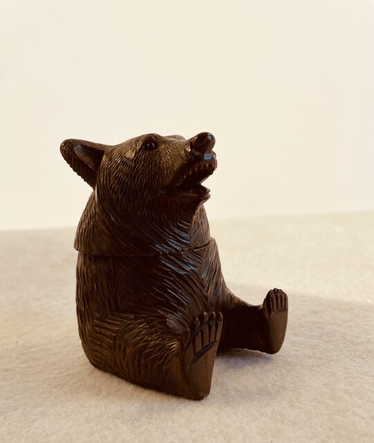 Antique ' Black Forest ' Carved Dog and Bear Inkwell. Ca 1900.