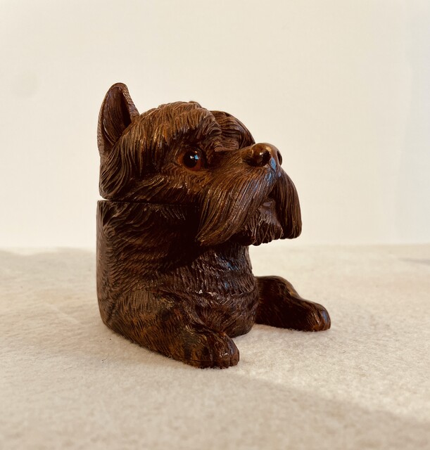 Antique ' Black Forest ' Carved Dog and Bear Inkwell. Ca 1900.