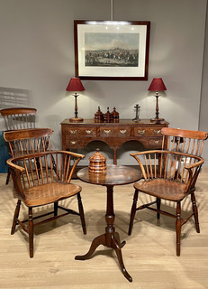 Beautiful 18th Century Windsor Chairs. An 18th Century Oak Tripod Table. A Very Nice 18th Century Oak Low Dresser.