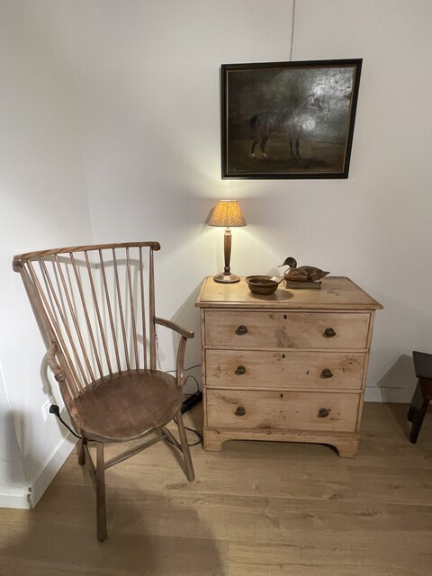 Beautiful English Stickback / Windsor Chair and 19th Century Pine Cabinet