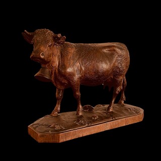 Black Forest Cow, Signed Ed Binder & Cie, Brienz, 19th Century. Carved Lindenwood with natural patina and fine detail.