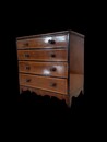 Early 19th century English apprentice piece chest of drawers in mahogany with satinwood stringing. A charming miniature of fine quality with beautiful original patina.