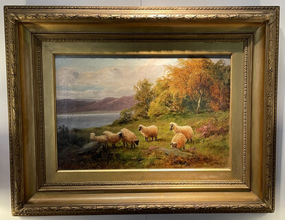 John Mc Pherson ( 1858 - 1891 )  ' Sheep beside a Loch ' 1886. Oil on canvas. Scottish.