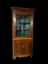 Late 18th century Welsh oak corner cupboard, circa 1780–1800, with astragal glazed upper doors, fielded panel doors and a beautiful  green painted interior.
