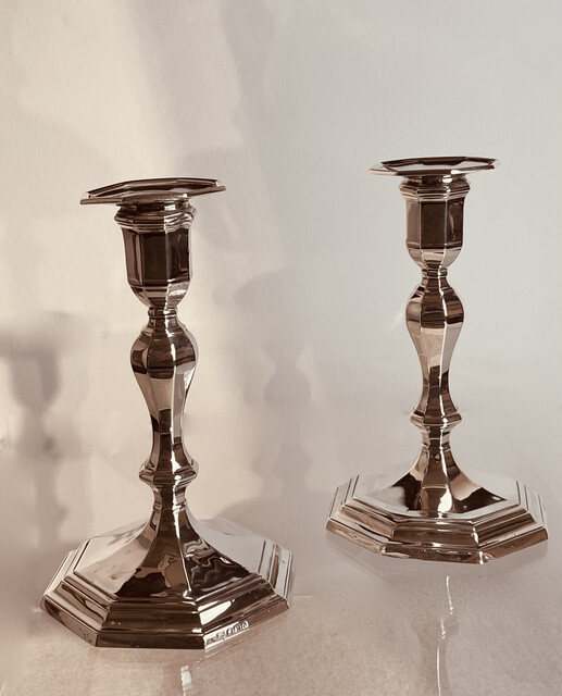 Pair of Silver Candlesticks. 19th Century , England.