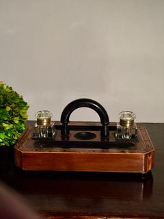 Stunning English 19th Century Walnut Tunbridge Ware Ink Stand