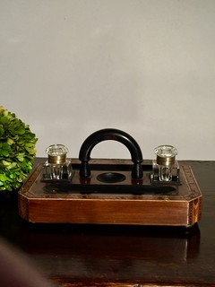 Stunning English 19th. Century Walnut Tunbridge Ware Ink Stand having a beautiful marquetry.