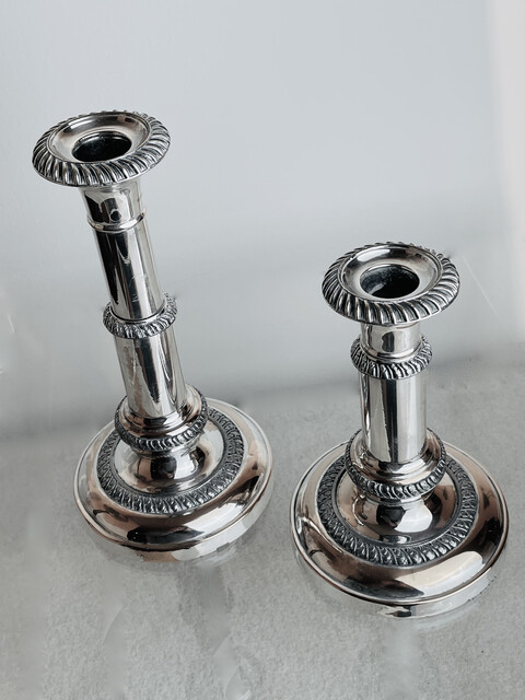 Telescopic Pair of Candlesticks. Silver Plated. William IV, England