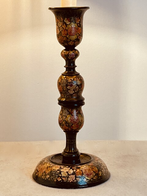 Two 19th Century Kashmiri Table Lamp Stands, Handpainted and having Beautiful Handmade Shades.