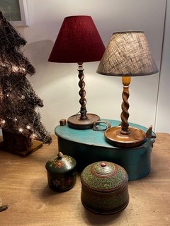 Two English Antique Oak Barley Twist Lamp Stand